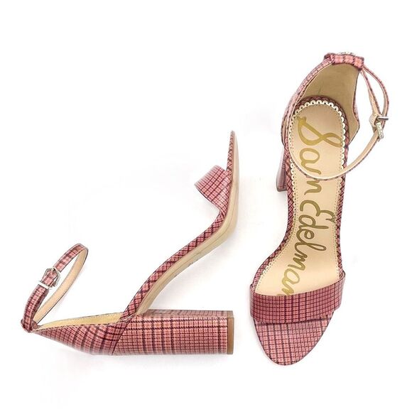 Sam Edelman Yaro Block Heel Ankle Strap Sandal Warm Pink Plaid Women’s Size 8.5 - Picture 2 of 16